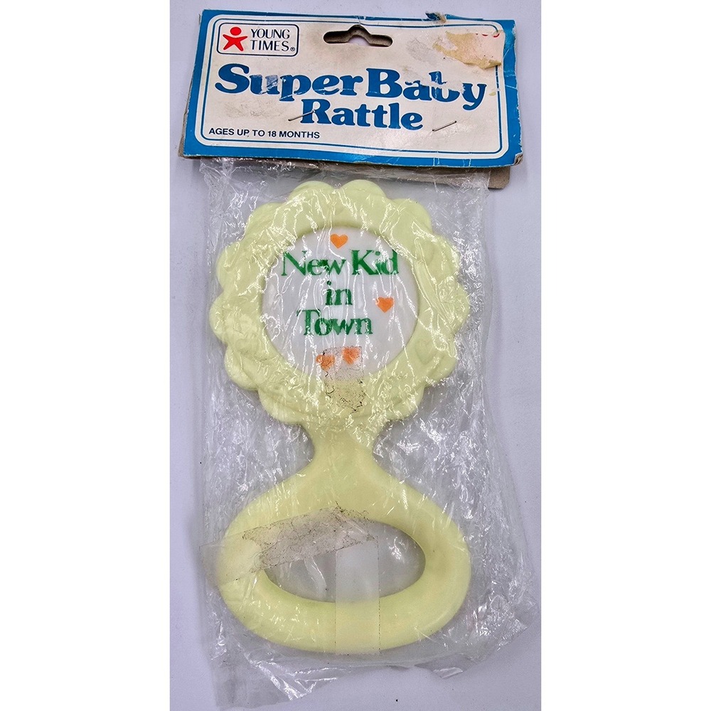 Vintage 1970's Baby Rattle New Kid in‎ Town Yellow Stahlwood Young Times